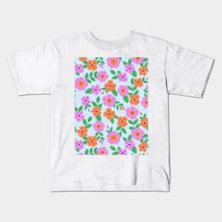 Happy impatiens flower botanical pattern in light blue Kids T-Shirt